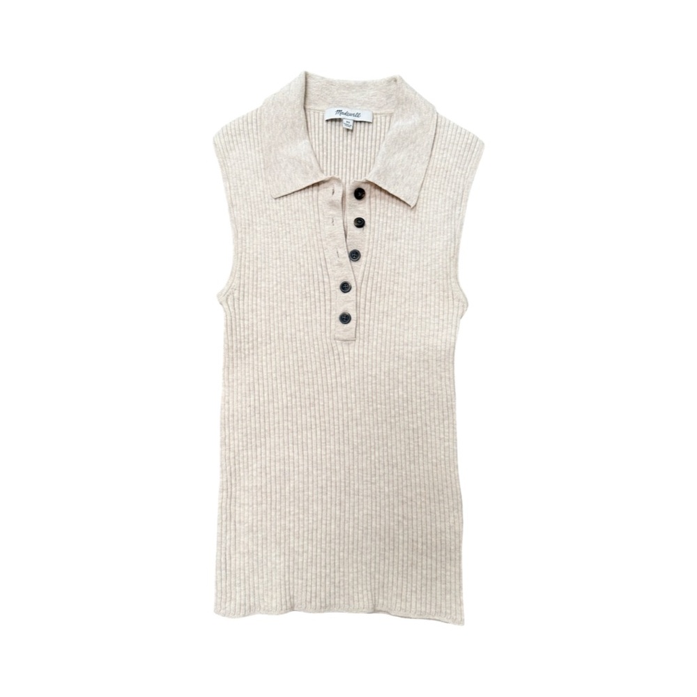 Madewell Sleeveless Rib Polo Tank Top - Cream